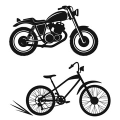 Fototapeta premium Black silhouette of a motorcycle and a bicycle on a white background