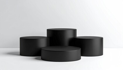 Four black cylinders, stacked, against a white background