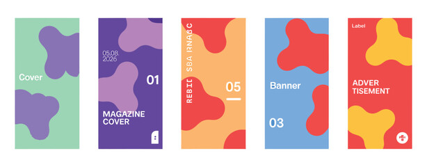 Obraz premium Abstract Poster Set – Unique poster layouts with organic shapes and vivid color palettes ideal for advertising, magazine covers, banners, and creative design projects.