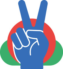 Blue hand peace symbol victory gesture abstract shapes vector
