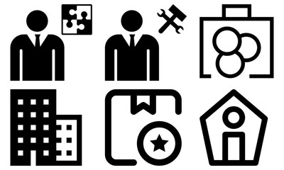 A minimal and modern startup vector, icon set representing essential business elements like idea, innovation, planning, success, and vision. Perfect for use in business presentations, pitch decks