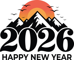 Happy new year 2026 with mountain and sunset vector