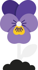 Purple pansy flower growing from dark soil spring bloom icon vector