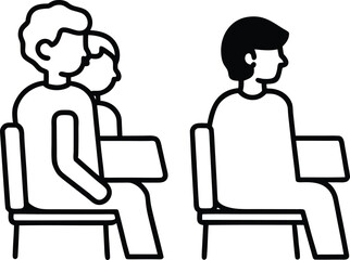 students at desks line art transparent background