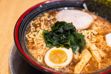 Delicious Japanese tonkotsu ramen served in bowl