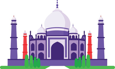 Vibrant taj mahal flat icon travel india monument vector