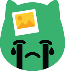 Sad cat emoji crying over old photo memory vector