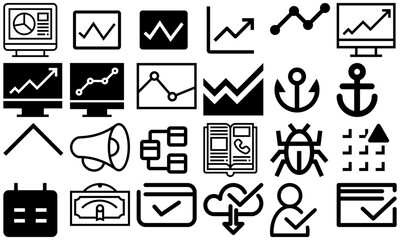 A minimal and modern startup vector, icon set representing essential business elements like idea, innovation, planning, success, and vision. Perfect for use in business presentations, pitch decks