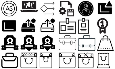 A minimal and modern startup vector, icon set representing essential business elements like idea, innovation, planning, success, and vision. Perfect for use in business presentations, pitch decks