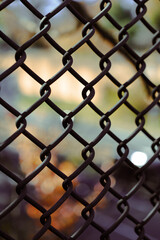 Fototapeta premium Chain link fence texture with blurred background