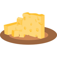 Yellow Swiss Cheese Slices With Holes Arranged On A Brown Plate Isolated On White Background Simple Flat Design Illustration