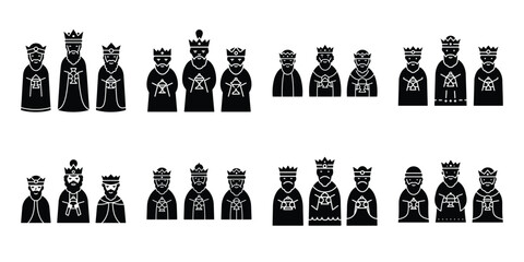 three wise men silhouette vector icon set