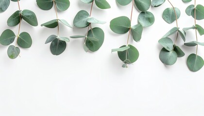 Eucalyptus leaves on white background close up of fresh eucalyptus leaves with vibrant green texture against a clean white backdrop
