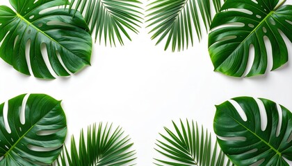 Lush green tropical foliage on pristine white background stunning display of lush green tropical leaves perfectly isolated on clear white background