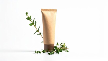 Green plant emerging from tube modern cultivation and growth plant growing from sleek tube representing modern horticulture sustainable cultivation