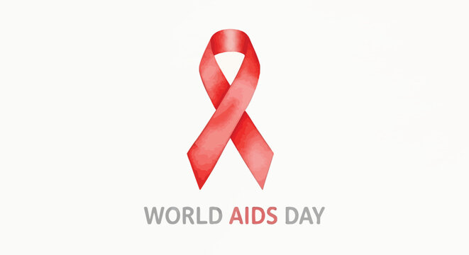 Stylized red ribbon graphic symbolizing global solidarity and a call for awareness, education, and support concerning significant health challenges and prevention