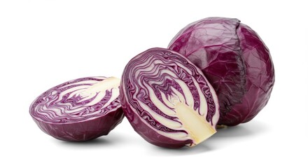 Fototapeta premium Juicy Red Cabbage with a Whole and Cut Pieces