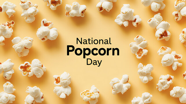 National Popcorn Day celebration with popcorn scattered on a yellow background