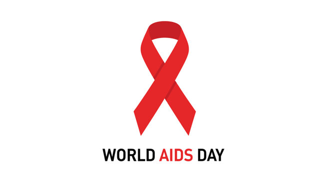 Iconic red ribbon graphic symbolizing global health awareness, support, and solidarity in the fight against a significant worldwide health challenge, promoting prevention and unity