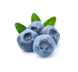 Blueberries with leaves on white backgrounds