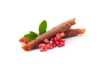 Pastille  dessert with barbarum berries on white backgrounds. Healthy food ingredient