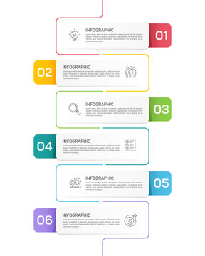 6 Step Vertical Business Infographic Template for Presentation and Workflow Management. Vector illustration.