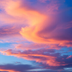 Fototapeta premium Pastel Dreamscape: Luminous Orange and Purple Clouds in a Twilight Sky
