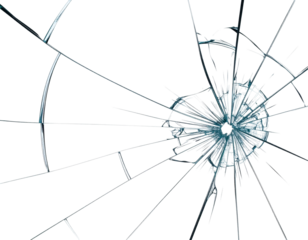 Transparent glass crack pattern isolated on white background, broken glass fracture