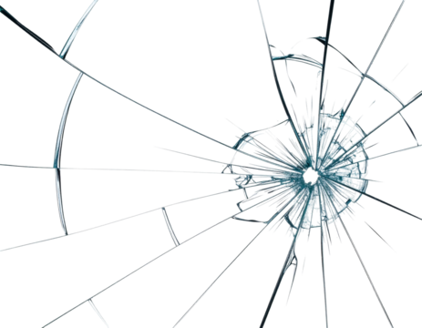 Transparent glass crack pattern isolated on white background, broken glass fracture