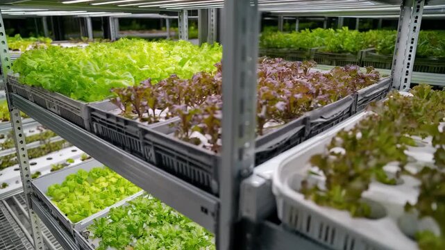 Dynamic medium shot of mixedmaterial vertical farming shelving emphasizing modular design for easy customization and scalability in urban farming setups