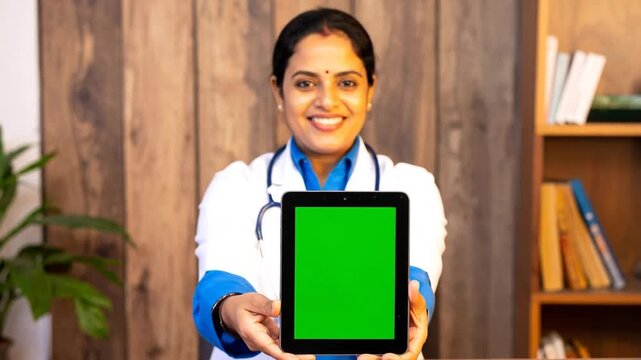 Doctor Holding Tablet with Green Screen, Medical Technology Concept.