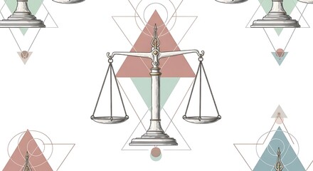 우아하게 빛나는 저울 일러스트, 파스텔 톤 배경에 섬세한 균형미 돋보여