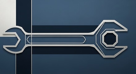 눈부신 빛 속에서 반짝이는 은색 렌치 공구, 깔끔한 디자인 돋보인다