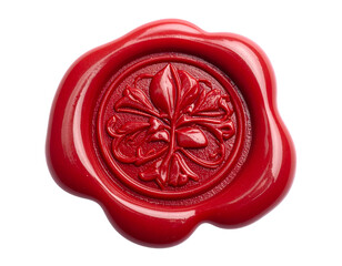 Vintage wax seal stamp with red wax texture isolated on white background, embossed 