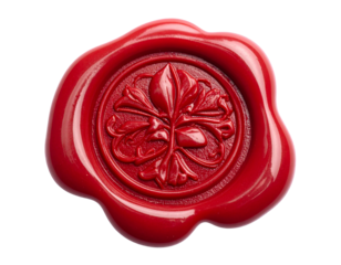 Vintage wax seal stamp with red wax texture isolated on white background, embossed 