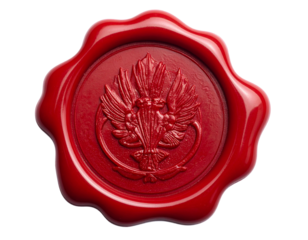Vintage wax seal stamp with red wax texture isolated on white background, embossed 