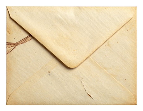 Vintage envelope with rough torn flap isolated on transparent background, paper mail PNG