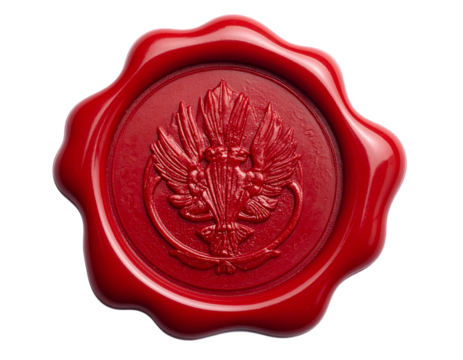 Vintage wax seal stamp with red wax texture isolated on white background, embossed 
