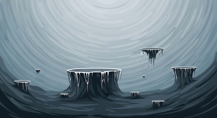 신비로운 푸른 배경 위에 떠다니는 섬들의 몽환적인 일러스트