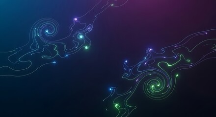 우아하게 빛나는 추상적 선들이 어두운 배경 위에서 춤추듯 움직이다
