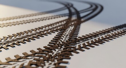 선명한 타이어 자국, 밝은 표면에 깊게 새겨진 역동적인 패턴