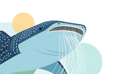 귀여운 고래상어 캐릭터 일러스트, 부드러운 파스텔 색상으로 평화로운 느낌