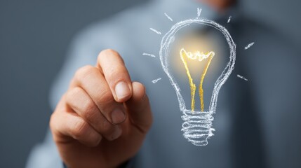 Business idea brainstorming session with creative concept of a light bulb sketched by hand on a clear background