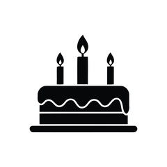 Simple silhouette icon of a delicious birthday cake adorned with three lit candles, symbolizing celebration and joy for any special occasion