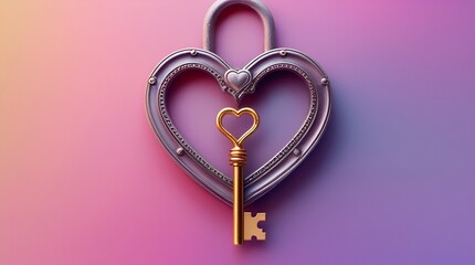 Phoenix Heart-Shaped Lock with Intricate Details and Golden Design
