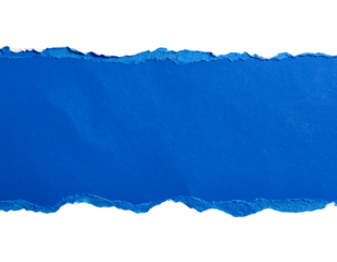Blue torn paper edge isolated on white background, realistic ripped edge detail 