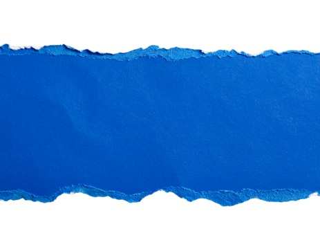 Blue torn paper edge isolated on white background, realistic ripped edge detail 
