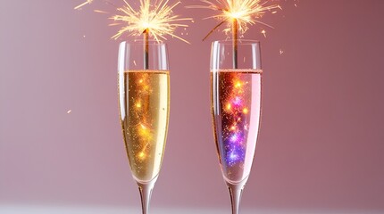 Two Slender Elegant Champagne Flutes with Delicate Detailing