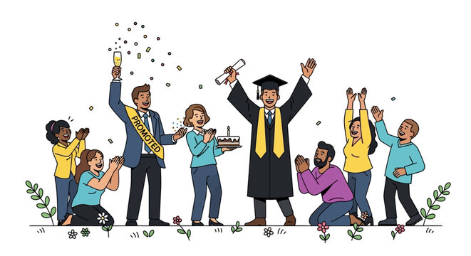 Illustrative Scene of a Graduation Party Celebrating a Student's Academic Achievement