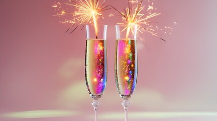 Two Slender Elegant Champagne Flutes with Delicate Detailing